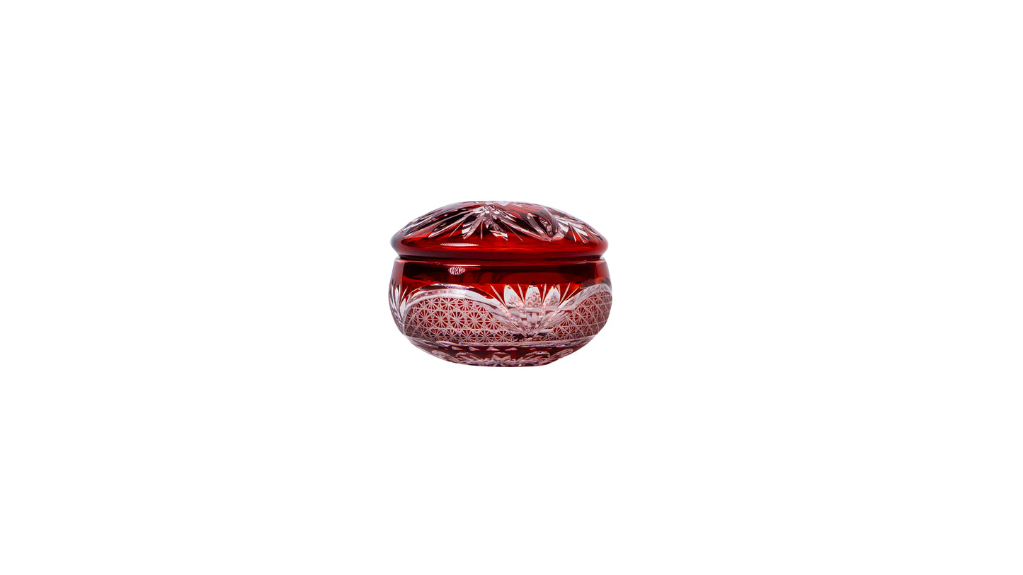 KIRIKO 蓋物 珍味入れ小物入れ 菊花・魚子 カット 赤
