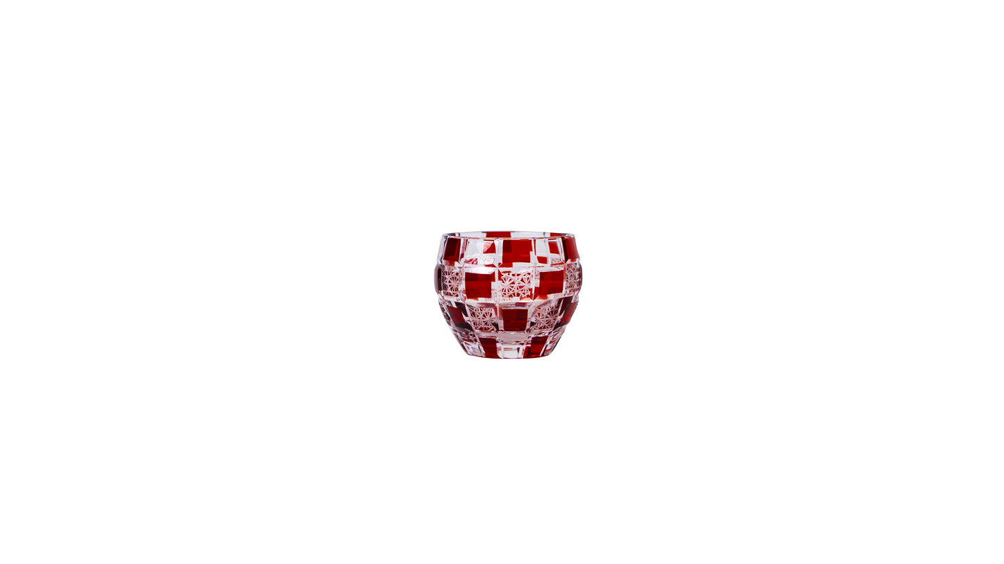 KIRIKO　盃（SAKAZUKI) 　市松紋様カット（赤・青）